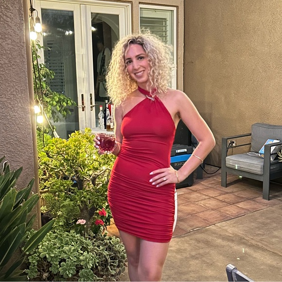 Meshki Mariposa Slinky Halter Mini Dress - Red - Picture 16 of 16